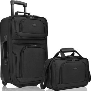 U.S. Traveler Rio Fabric Expandable Carry-on Luggage w/ Wheels 2-Piece Set Black
